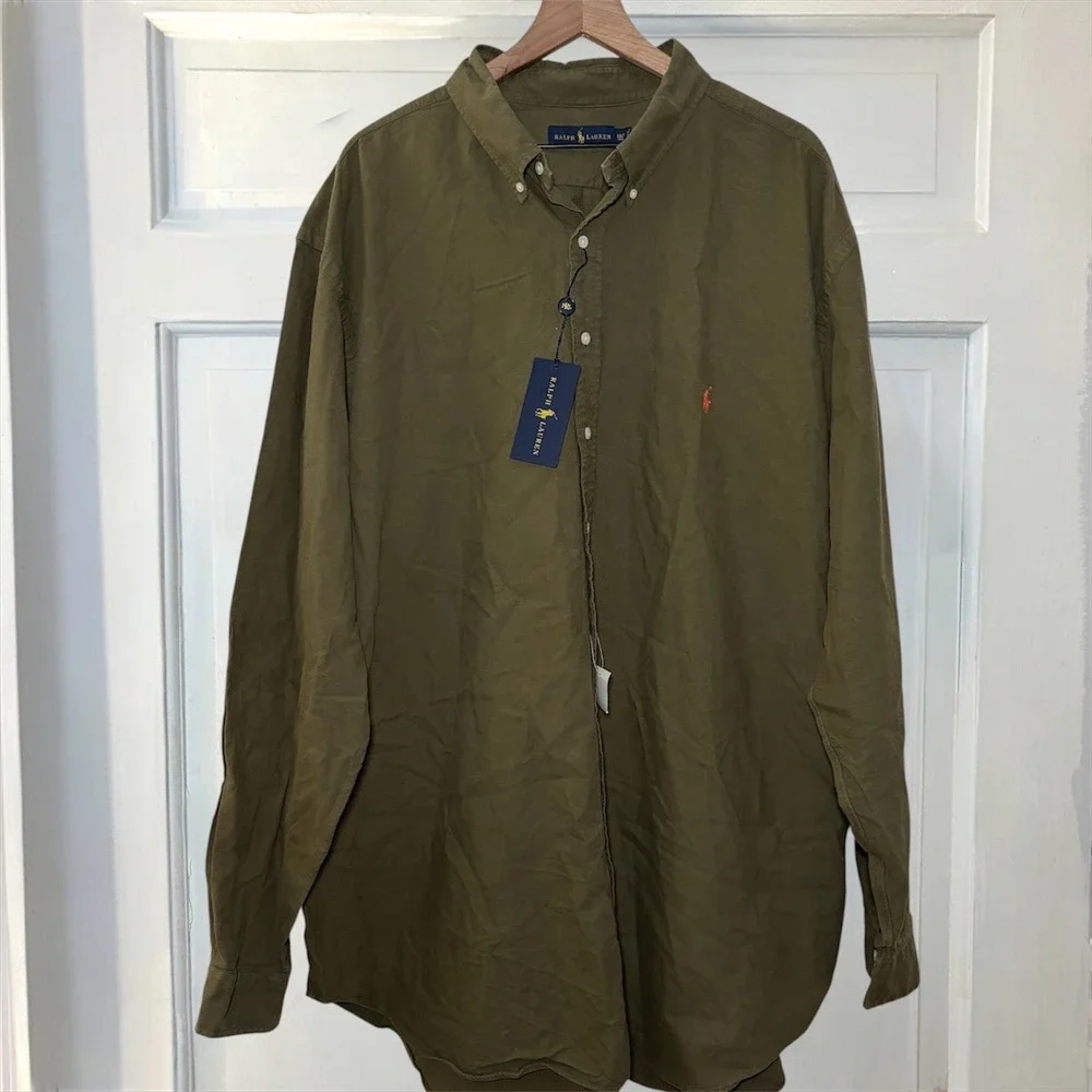 Ralph Lauren Olive Green Mens 3XLT Big & Tall Long Sleeve Button Down New $125